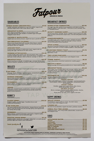 Fatpour printed menu