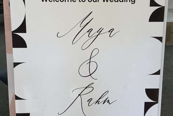 Maya and Rahm Welcome Sign